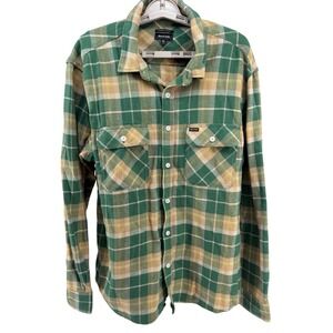 Brixton Bowery Flannel Shirt Mens XL Green Brown Plaid‎ Long Sleeve Button Up
